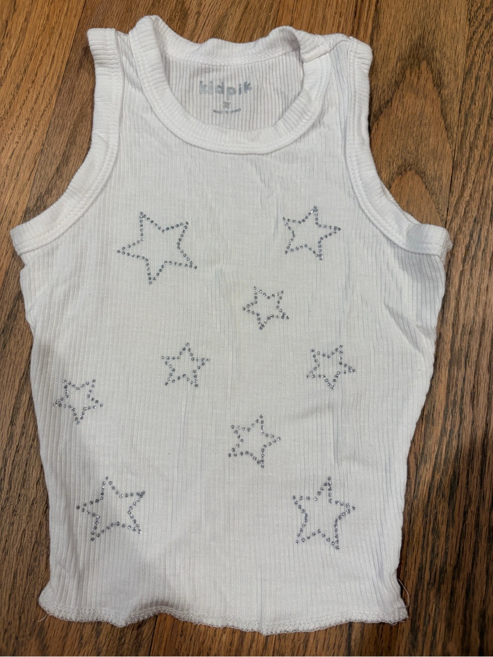 Kidpik toddler girl ribbed white tank top with silver stars